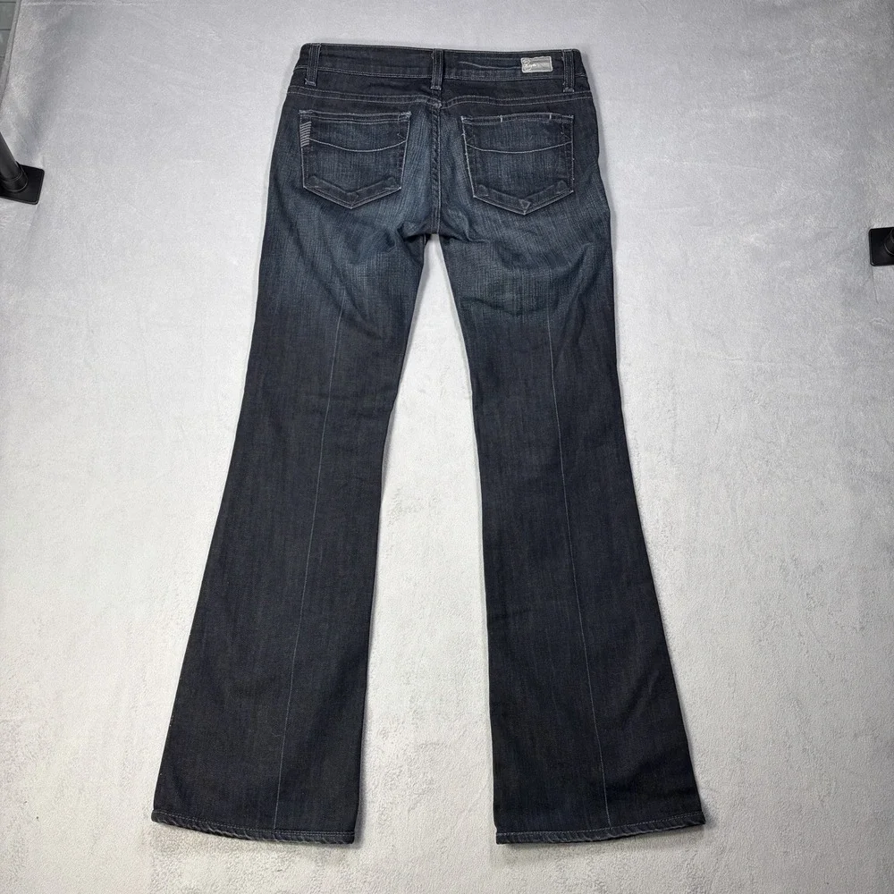 Paige Laurel Canyon Bootcut Jeans Women Size 27 Dark Blue Distressed+Stretch